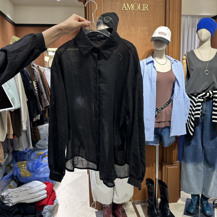 AMOUR韓國㊣直郵東大門代購女裝新款25春夏人氣休閑襯衫蕾絲衫AMOUR襯衫/蕾絲衫圖色2