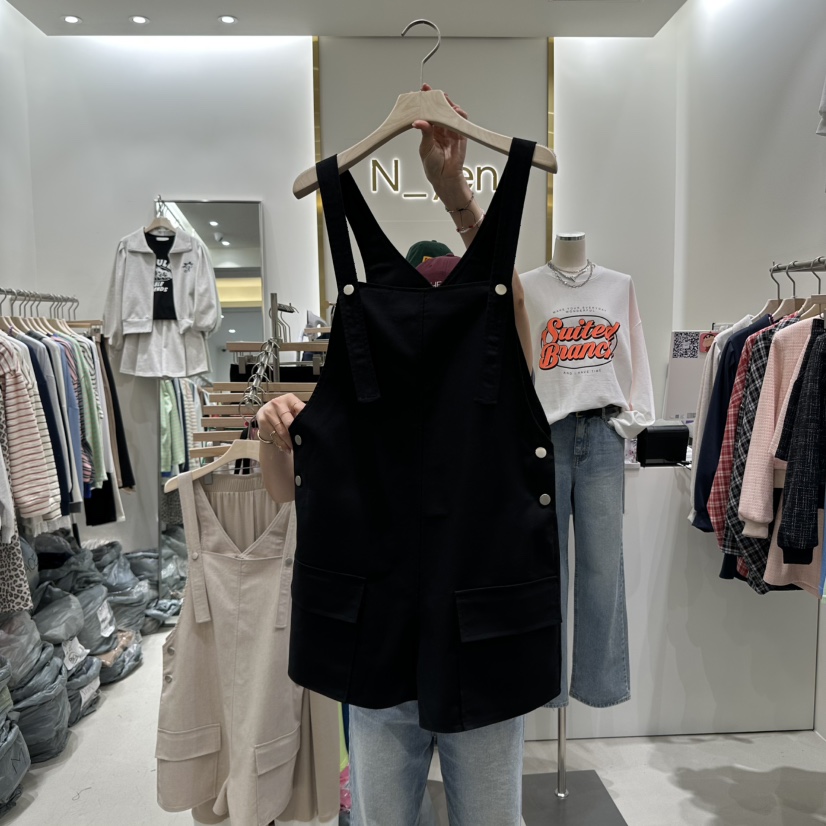 N YEN韓國直郵㊣女裝新款休閑人氣推薦時尚背帶褲口袋亞麻N YEN背帶褲圖色2