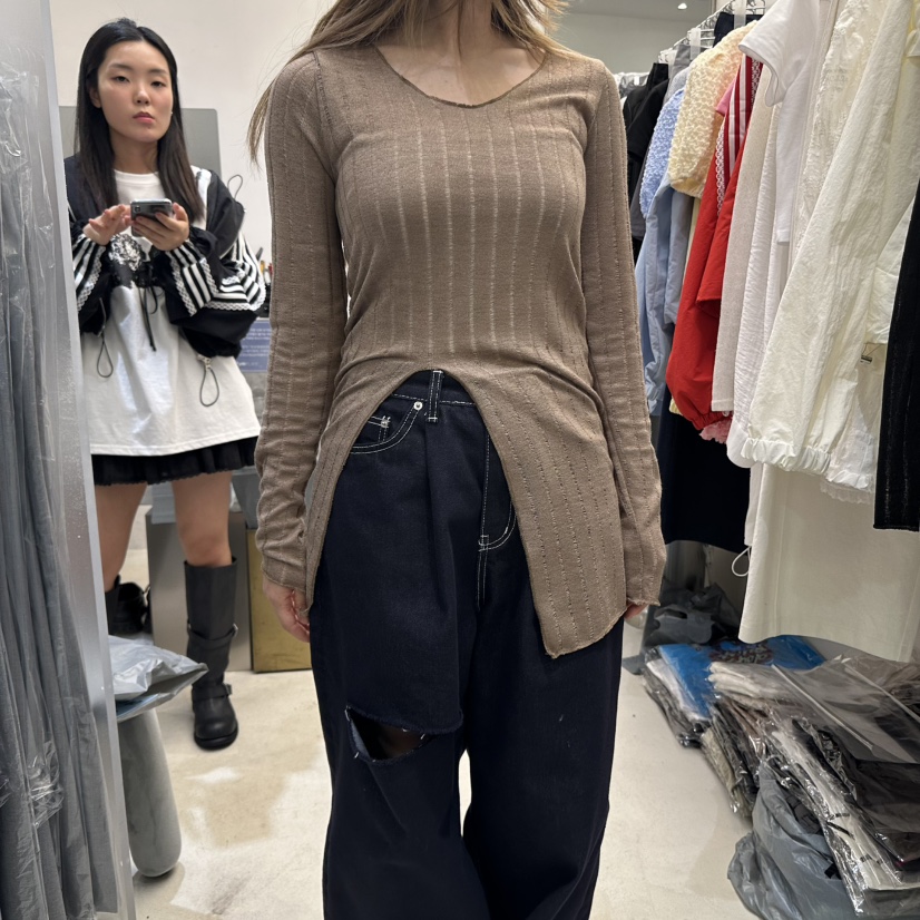 EYEL韓國直郵㊣東大門實拍女裝新品時尚人氣針織衫奶油色長款EYEL針織衫圖色2