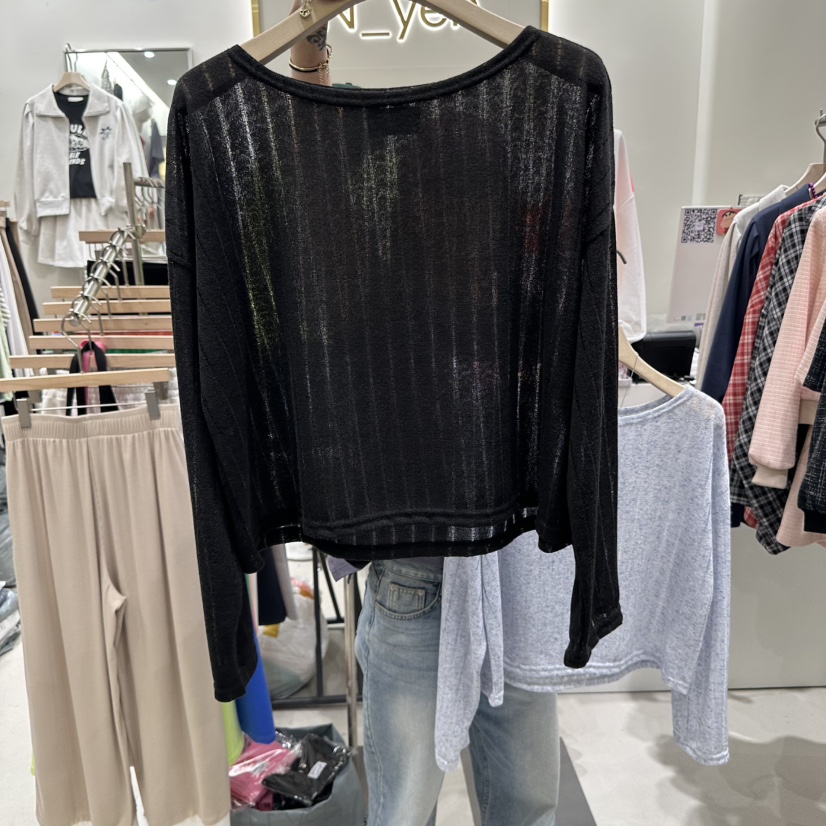 N YEN直郵韓國代購㊣女裝新品休閑熱賣時尚推薦長袖T恤透明N YEN長袖T恤圖色2