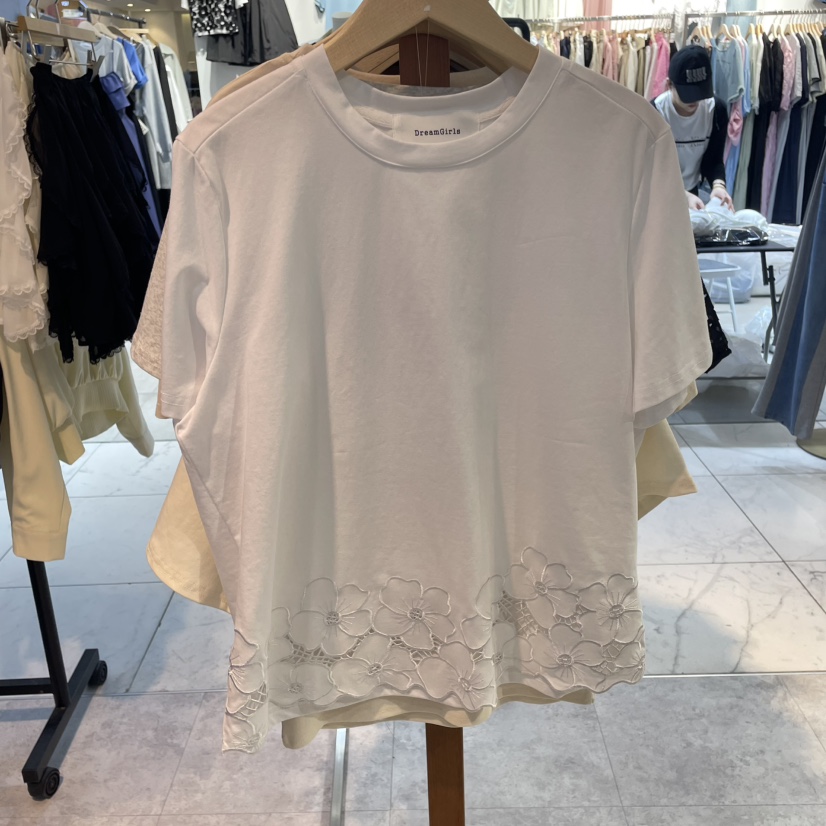 空直郵韓國代購㊣女裝新品25春夏人氣時尚推薦熱賣休閑T恤刺繡HOT ISSUET恤圖色2