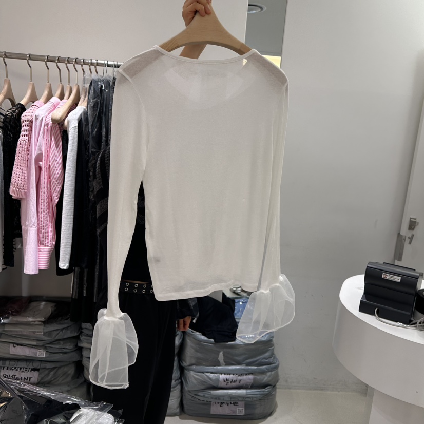 RENDER韓國㊣直郵東大門代購女裝新品25春夏長袖T恤泡泡袖歐根紗RENDER長袖T恤