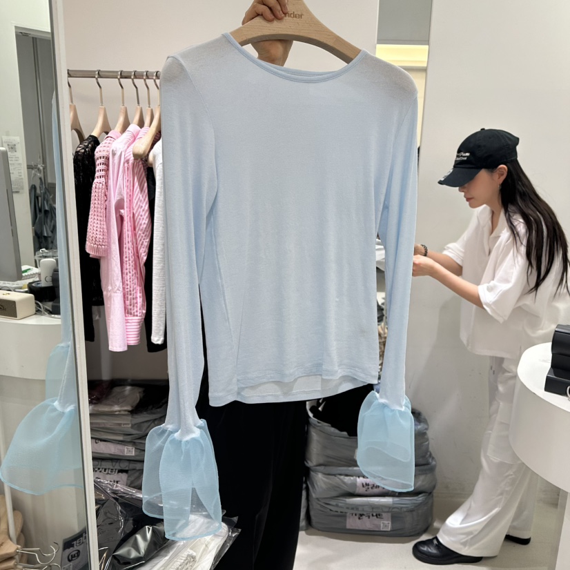 RENDER韓國㊣直郵東大門代購女裝新品25春夏長袖T恤泡泡袖歐根紗RENDER長袖T恤圖色2