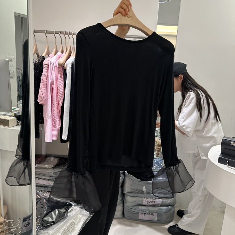 RENDER韓國㊣直郵東大門代購女裝新品25春夏長袖T恤泡泡袖歐根紗RENDER長袖T恤圖色3