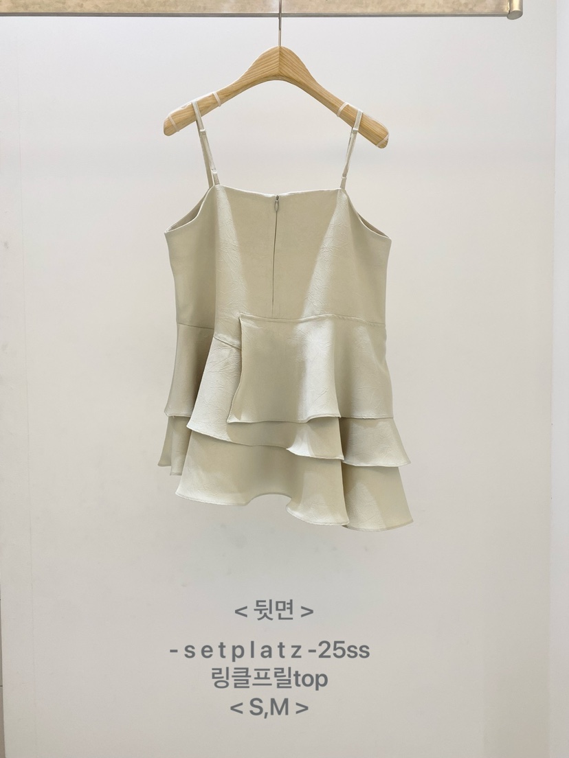 SETPLATZ韓國㊣直郵東大門代購女裝新品熱賣吊帶背心荷葉邊條紋PLATZCLASSIC吊帶/背心
