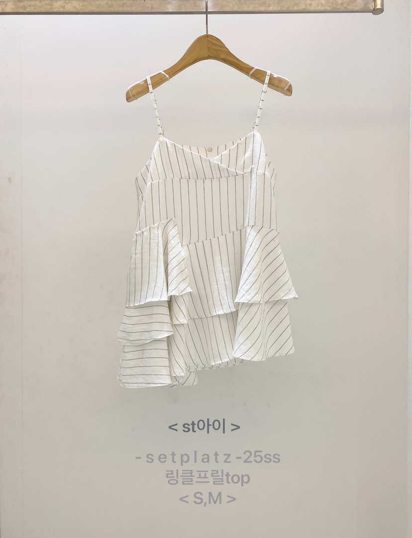 SETPLATZ韓國㊣直郵東大門代購女裝新品熱賣吊帶背心荷葉邊條紋PLATZCLASSIC吊帶/背心