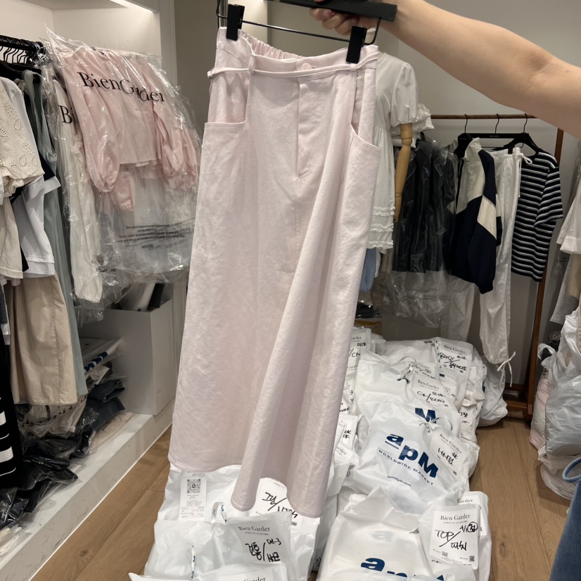 BIEN GARDER韓國直郵㊣女裝新品推薦半身裙中短裙包含腰帶亞麻綁帶BIEN GARDER半身裙/中短裙圖色2