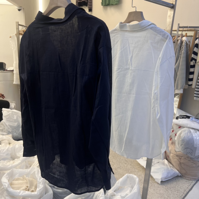 HER直郵韓國代購㊣女裝新品熱賣休閑25春夏襯衫蕾絲衫亞麻雙層HER襯衫/蕾絲衫