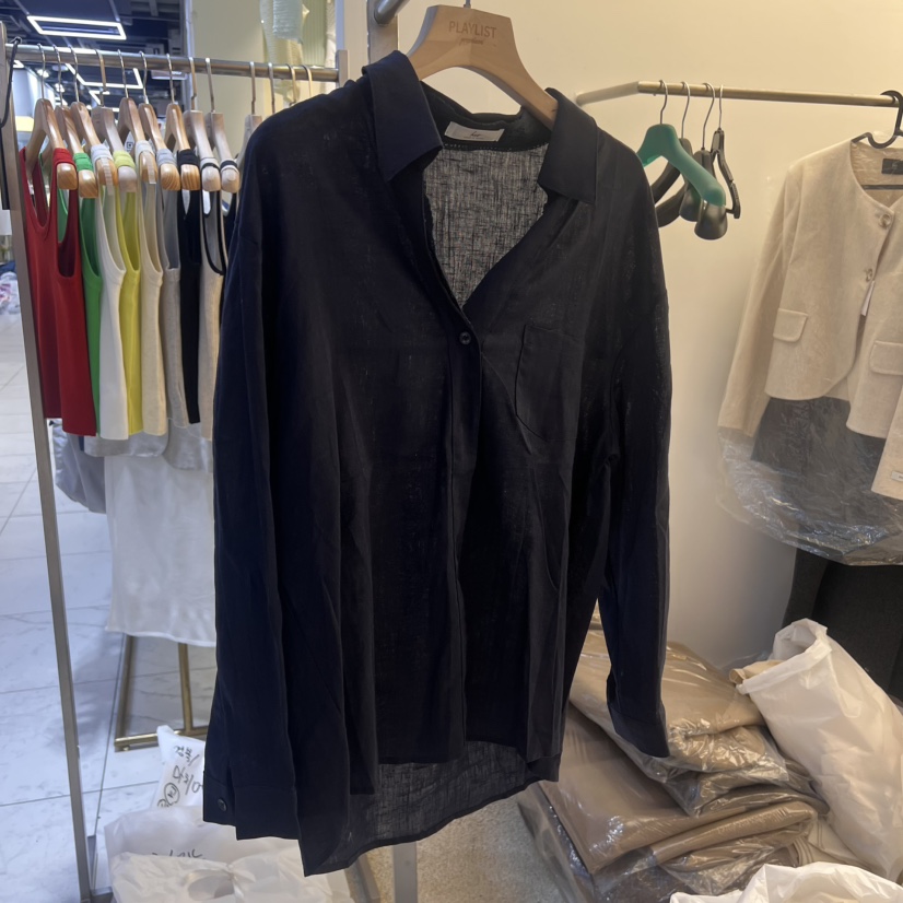 HER直郵韓國代購㊣女裝新品熱賣休閑25春夏襯衫蕾絲衫亞麻雙層HER襯衫/蕾絲衫圖色2