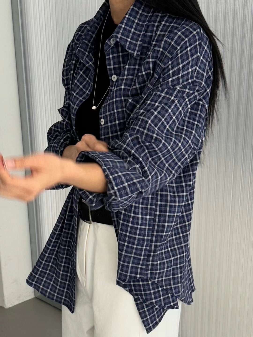 ONE AND韓國直郵㊣女裝新款休閑25春夏時尚襯衫蕾絲衫格紋ONE AND襯衫/蕾絲衫