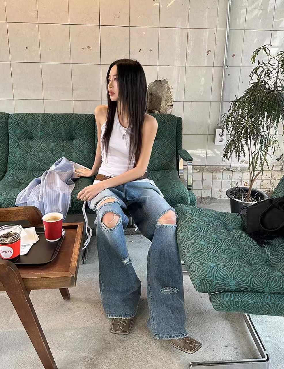 BY RANI-ot直郵韓國代購㊣女裝新品休閑人氣推薦熱賣牛仔褲BY RANI-ot牛仔褲