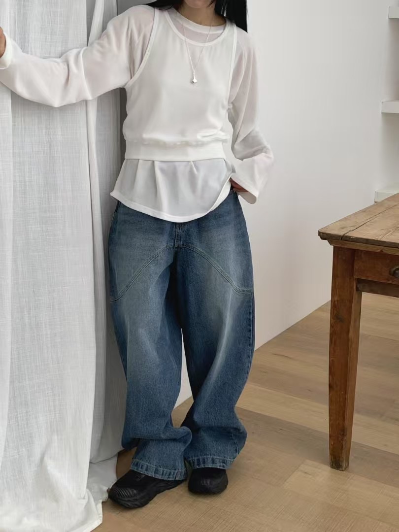 PEETS韓國㊣直郵東大門代購女裝新款休閑熱賣推薦25春夏牛仔褲PEETS牛仔褲