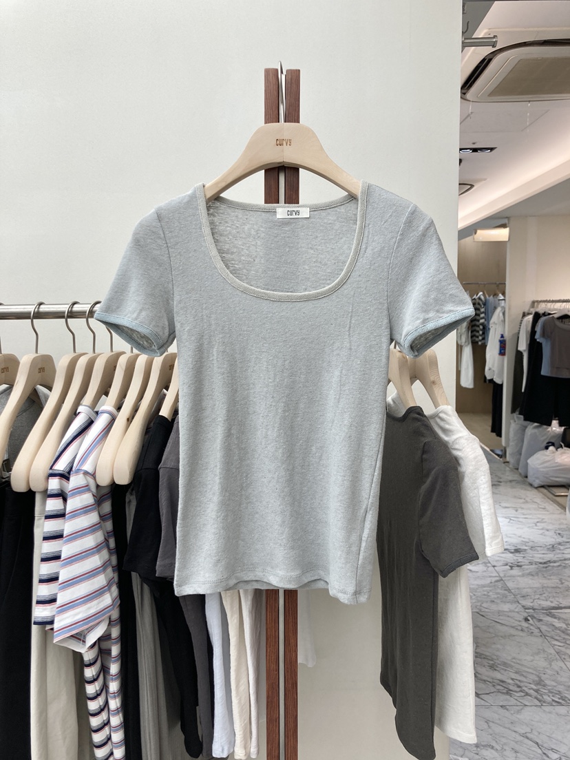 CURVY韓國㊣直郵東大門代購女裝新品時尚休閑推薦人氣T恤亞麻CURVYT恤圖色2