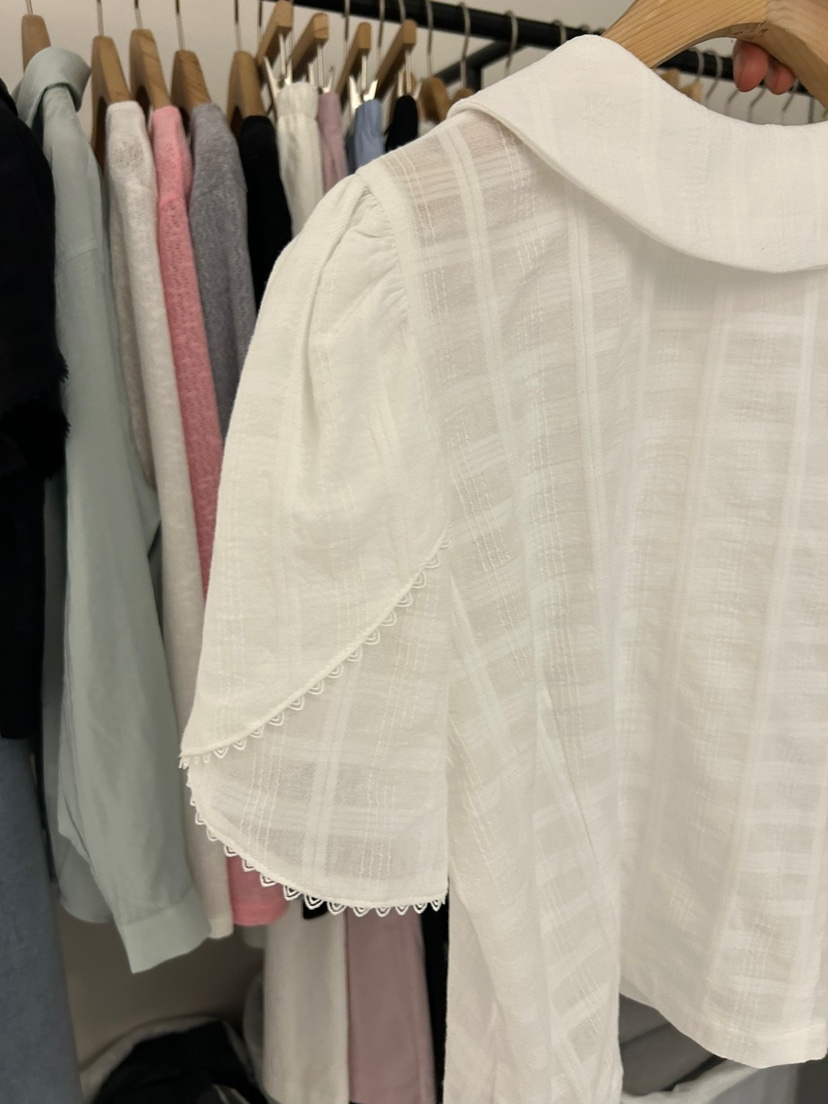 AS THOUGHT韓國直郵㊣女裝新品25春夏推薦休閑襯衫蕾絲衫格紋AS THOUGHT襯衫/蕾絲衫