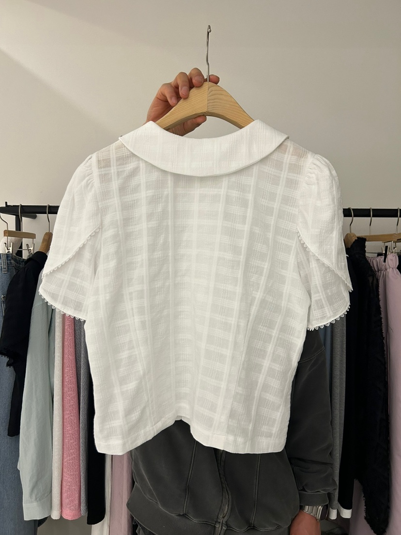 AS THOUGHT韓國直郵㊣女裝新品25春夏推薦休閑襯衫蕾絲衫格紋AS THOUGHT襯衫/蕾絲衫