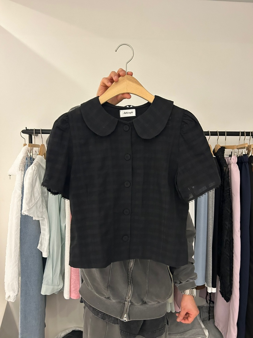 AS THOUGHT韓國直郵㊣女裝新品25春夏推薦休閑襯衫蕾絲衫格紋AS THOUGHT襯衫/蕾絲衫圖色2