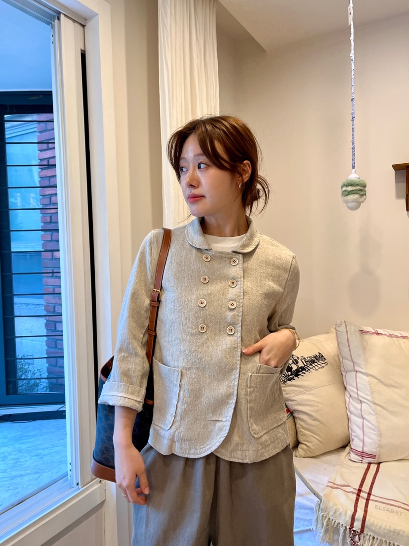 AT NOTE直郵韓國代購㊣女裝新品時尚人氣推薦夾克亞麻雙層AT NOTE夾克