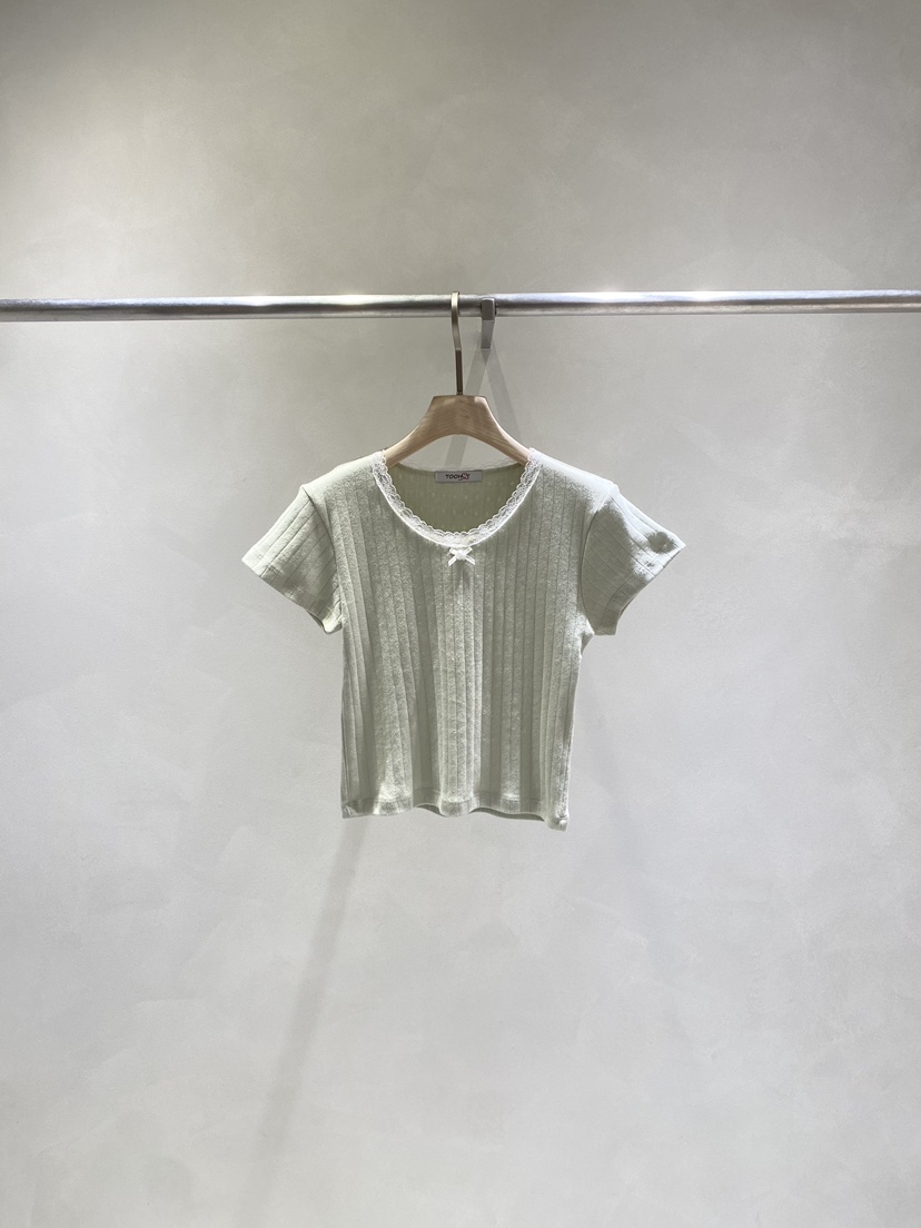 TOO HOT直郵韓國代購㊣女裝新品時尚休閑熱賣25春夏T恤蕾絲TOO HOTT恤圖色2