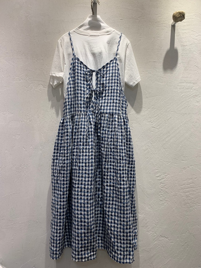 AT NOTE韓國直郵㊣東大門實拍女裝新品休閑連衣裙不含內搭蝴蝶結格紋AT NOTE連衣裙
