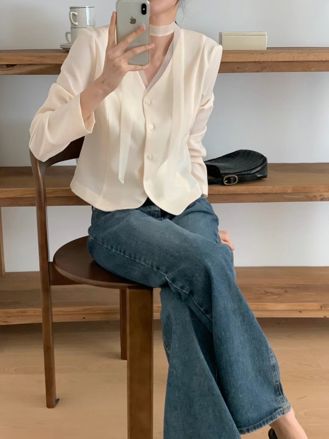 THE LIB直郵韓國代購㊣女裝新款時尚推薦襯衫蕾絲衫含脖帶THE LIB襯衫/蕾絲衫