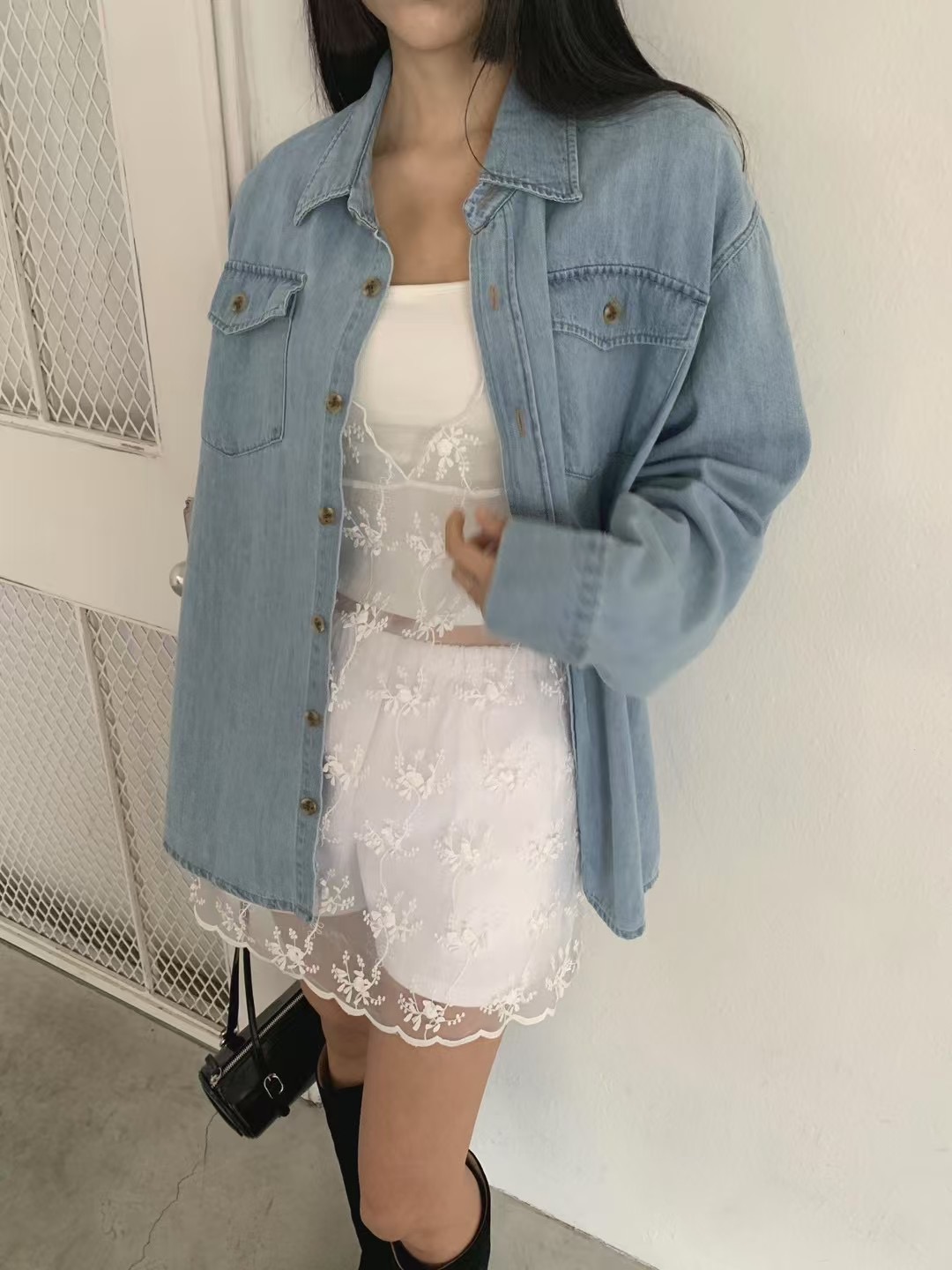OWL直郵韓國代購㊣女裝新品休閑人氣時尚推薦25春夏襯衫蕾絲衫OWL襯衫/蕾絲衫