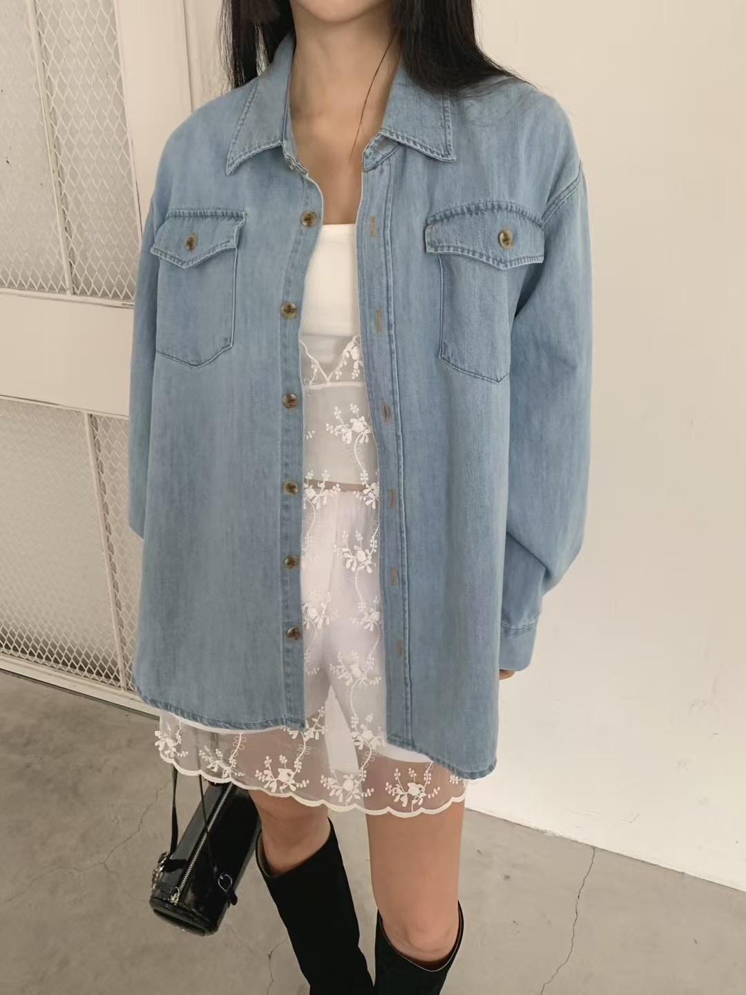 OWL直郵韓國代購㊣女裝新品休閑人氣時尚推薦25春夏襯衫蕾絲衫OWL襯衫/蕾絲衫
