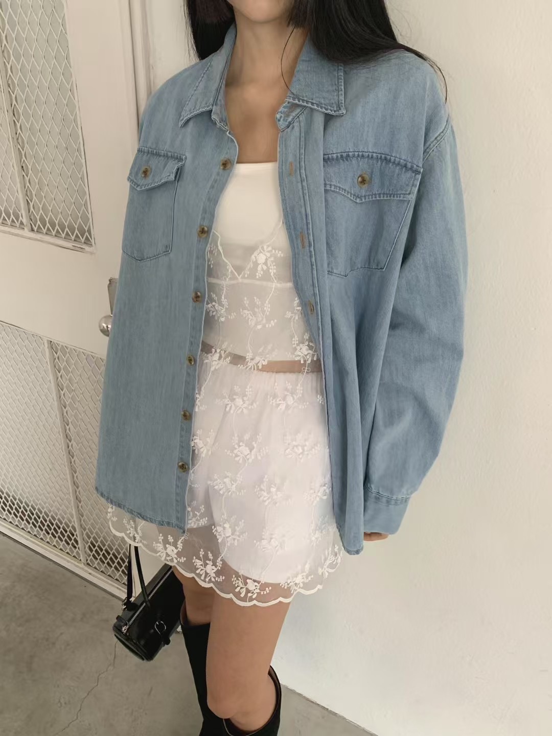 OWL直郵韓國代購㊣女裝新品休閑人氣時尚推薦25春夏襯衫蕾絲衫OWL襯衫/蕾絲衫