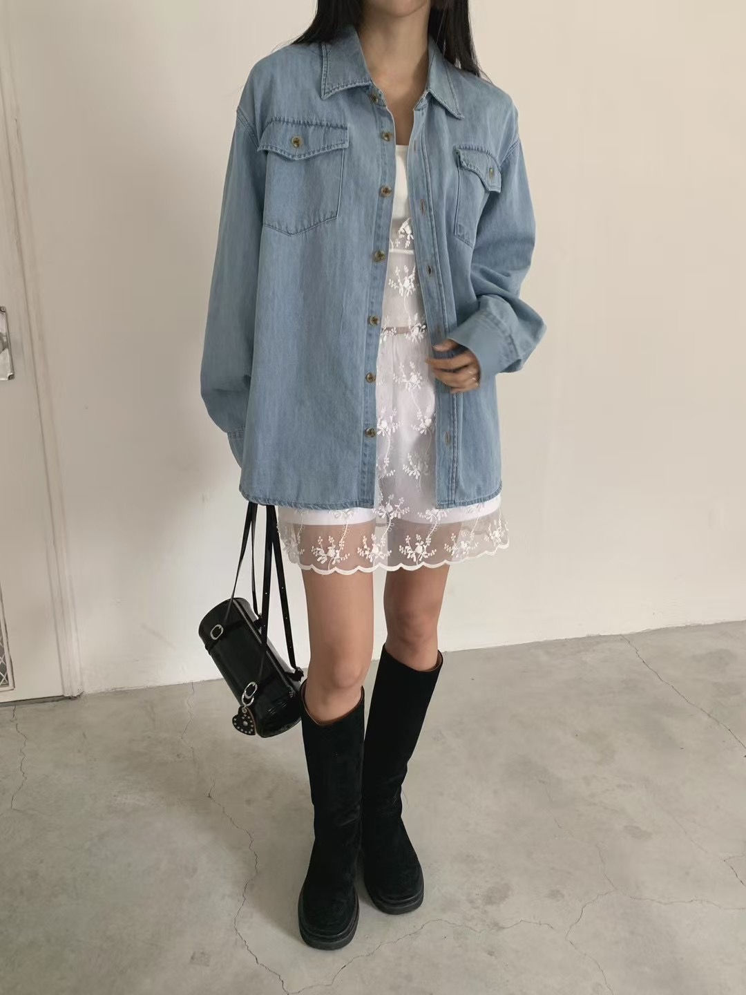 OWL直郵韓國代購㊣女裝新品休閑人氣時尚推薦25春夏襯衫蕾絲衫OWL襯衫/蕾絲衫
