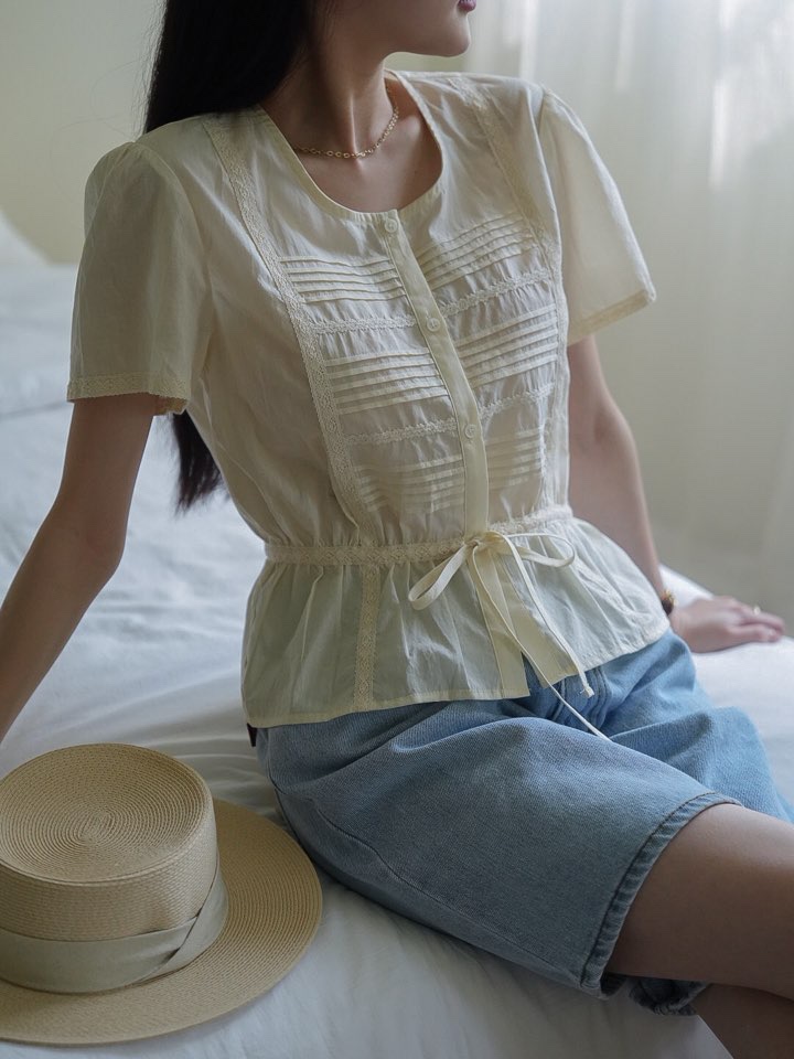 MILUI直郵韓國代購㊣女裝新款推薦人氣25春夏時尚襯衫蕾絲衫MILUI襯衫/蕾絲衫圖色2