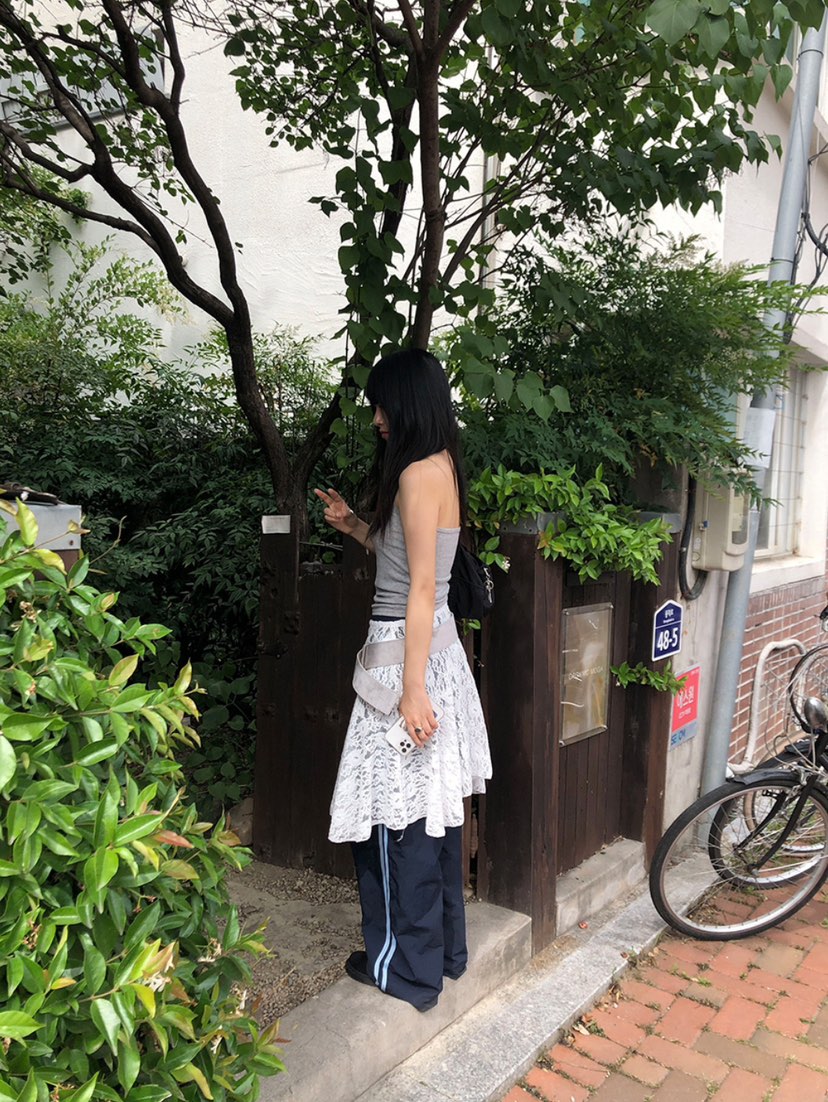 X-MOOD直郵韓國代購㊣女裝新款25春夏人氣半身裙中短裙蕾絲X-MOOD半身裙/中短裙