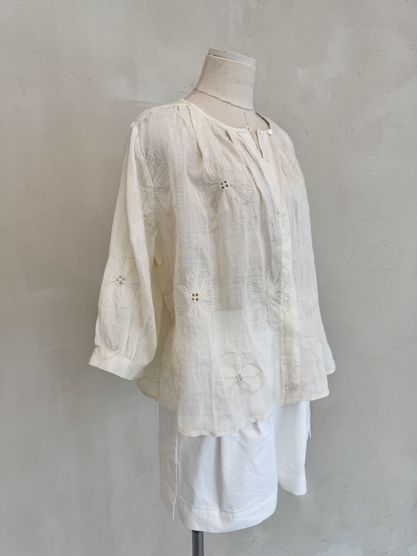 LAUNDRY韓國㊣直郵東大門代購女裝新品休閑襯衫蕾絲衫刺繡亞麻LAUNDRY襯衫/蕾絲衫