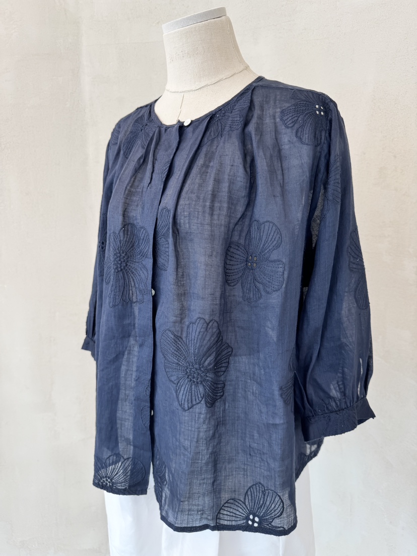 LAUNDRY韓國㊣直郵東大門代購女裝新品休閑襯衫蕾絲衫刺繡亞麻LAUNDRY襯衫/蕾絲衫