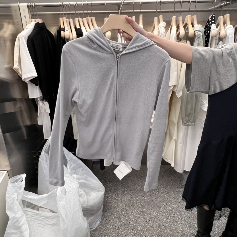 VELVET UNDERGROUND韓國直郵㊣東大門實拍女裝新款25春夏衛衣不含內搭毛圈布拉鏈連帽VELVET UNDERGROUND衛衣圖色2