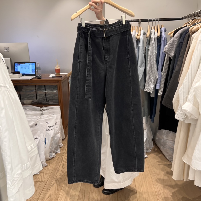 OURIN韓國直郵㊣女裝新品人氣休閑推薦25春夏熱賣牛仔褲含腰帶OURIN牛仔褲圖色2