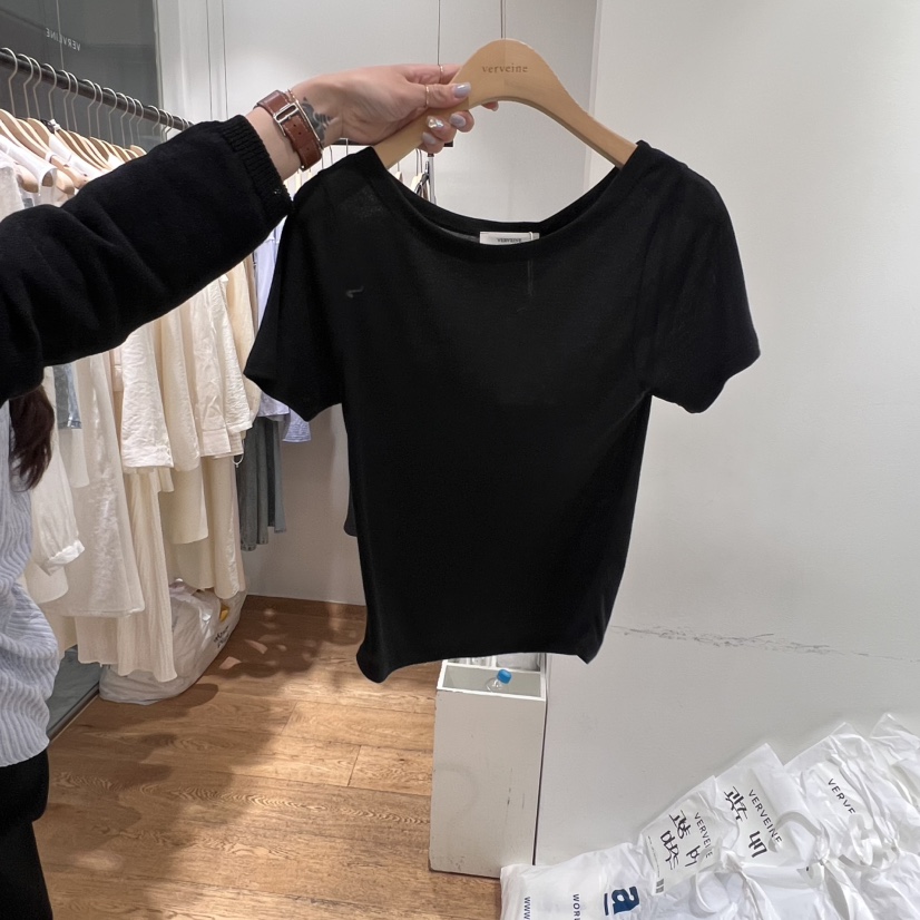 VERVEINE韓國㊣直郵東大門代購女裝新品時尚熱賣25春夏T恤天絲VERVEINET恤圖色2