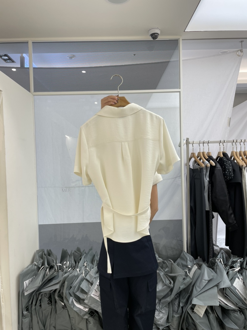 MER韓國直郵㊣女裝新品25春夏休閑推薦熱賣襯衫蕾絲衫含腰帶MER/ANGELO BIANCO襯衫/蕾絲衫