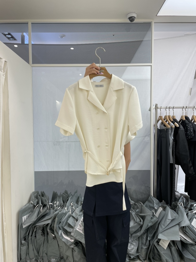 MER韓國直郵㊣女裝新品25春夏休閑推薦熱賣襯衫蕾絲衫含腰帶MER/ANGELO BIANCO襯衫/蕾絲衫圖色1