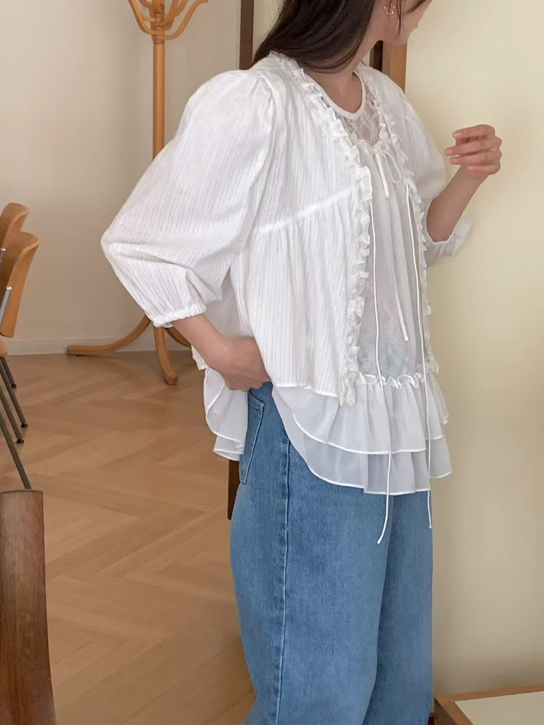 JUILLYSTYLE韓國㊣直郵東大門代購女裝新品25春夏襯衫蕾絲衫蕾絲開衫JUILLYSTYLE襯衫/蕾絲衫