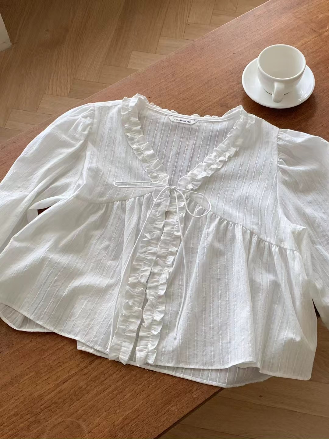 JUILLYSTYLE韓國㊣直郵東大門代購女裝新品25春夏襯衫蕾絲衫蕾絲開衫JUILLYSTYLE襯衫/蕾絲衫