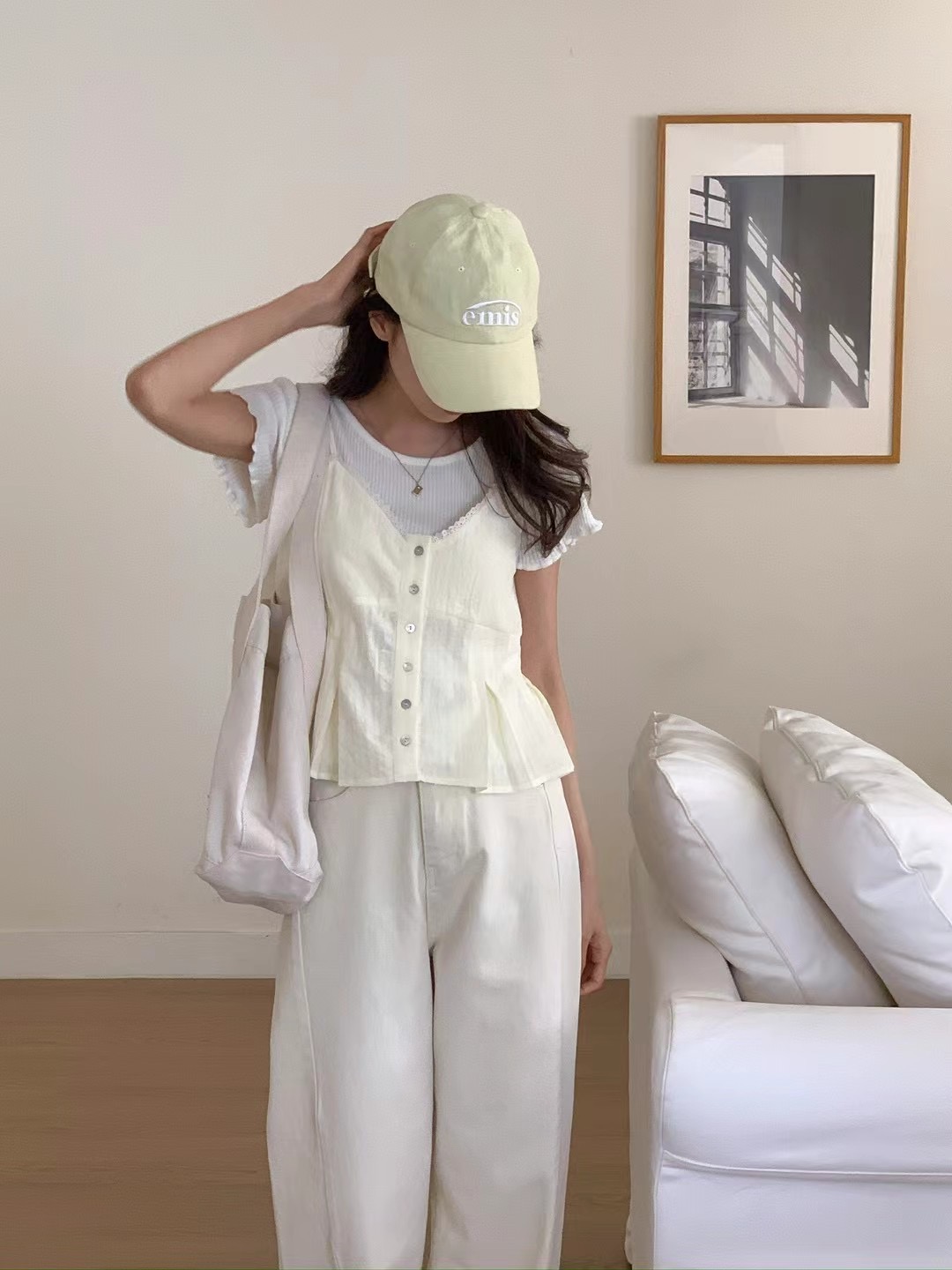 JUILLYSTYLE直郵韓國代購㊣女裝新款熱賣吊帶背心荷葉邊蕾絲緊身JUILLYSTYLE吊帶/背心
