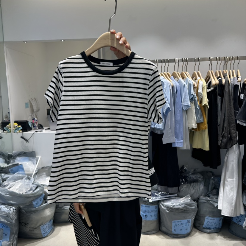 RICH SISTER韓國直郵㊣女裝新款時尚熱賣推薦25春夏T恤條紋RICH SISTERT恤圖色2