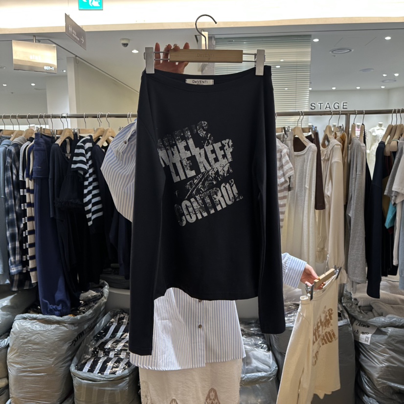 DE VENTI韓國直郵㊣東大門實拍女裝新款休閑人氣熱賣長袖T恤DE VENTI長袖T恤圖色2