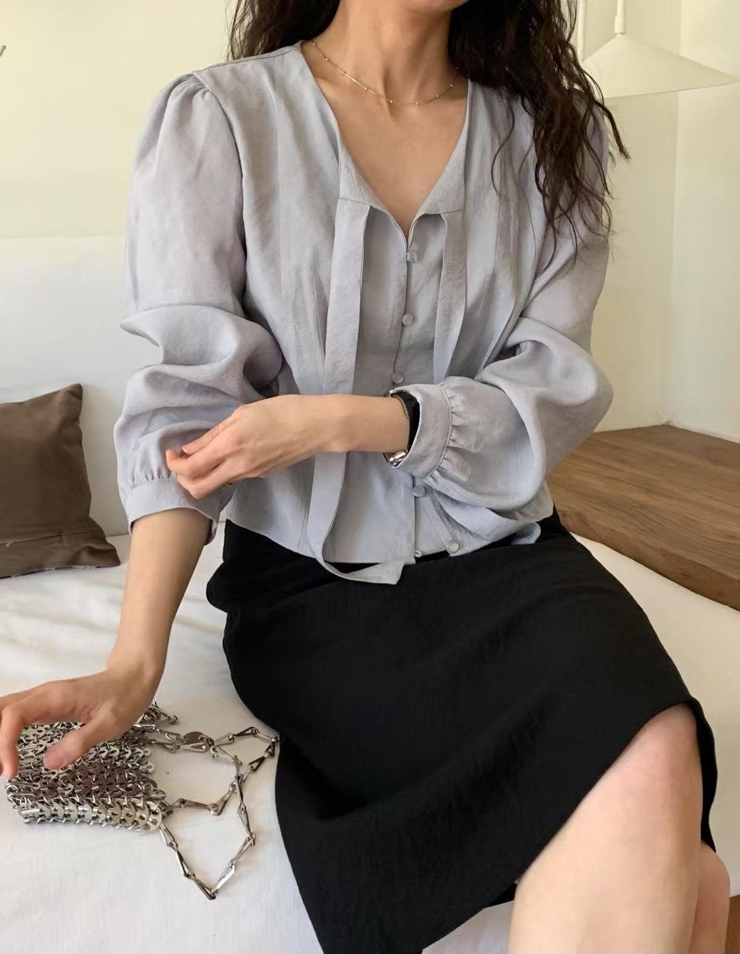 DINING韓國直郵女裝新品推薦25春夏熱賣休閑職業襯衫蕾絲衫DINING襯衫/蕾絲衫