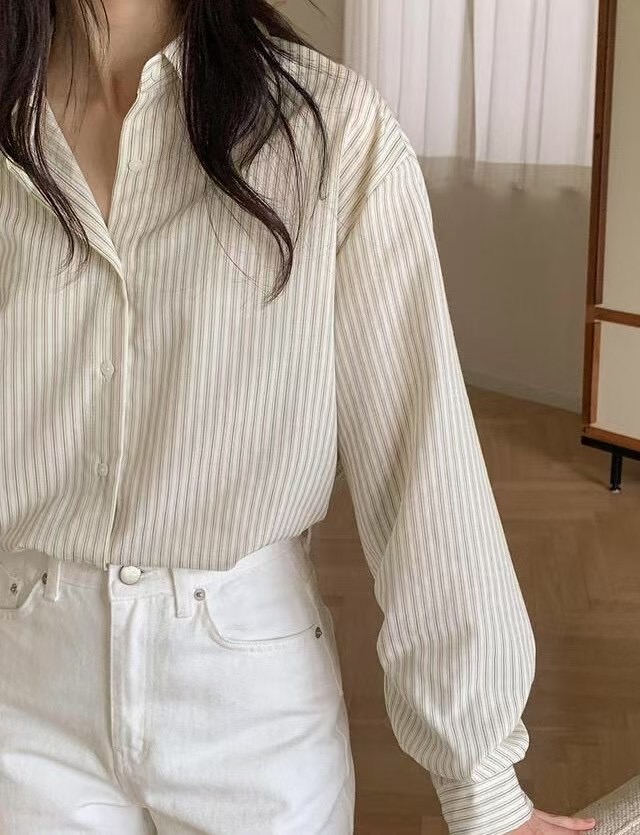 DINING東大門代購女士新款時尚真品25春夏推薦襯衫蕾絲衫條紋DINING襯衫/蕾絲衫