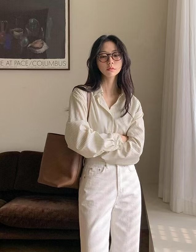 DINING東大門代購女士新款時尚真品25春夏推薦襯衫蕾絲衫條紋DINING襯衫/蕾絲衫