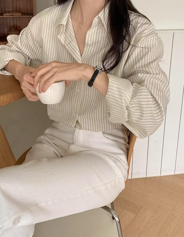 DINING東大門代購女士新款時尚真品25春夏推薦襯衫蕾絲衫條紋DINING襯衫/蕾絲衫