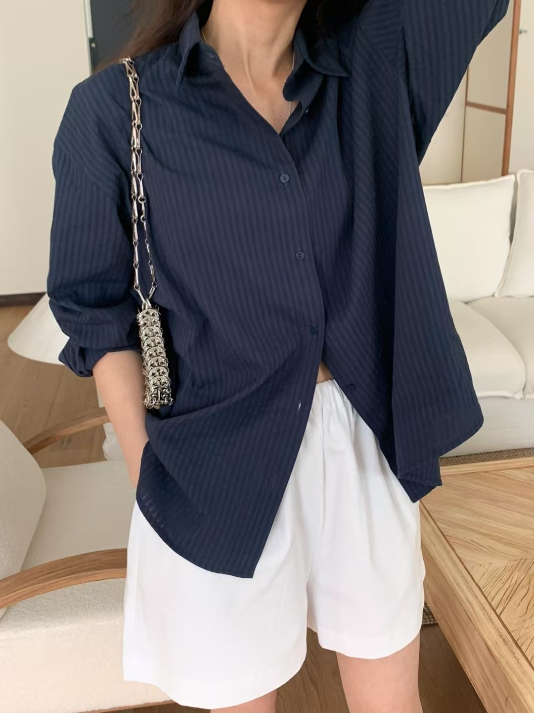 DINING韓國直郵女裝新款25春夏休閑熱賣時尚襯衫蕾絲衫棉質DINING襯衫/蕾絲衫