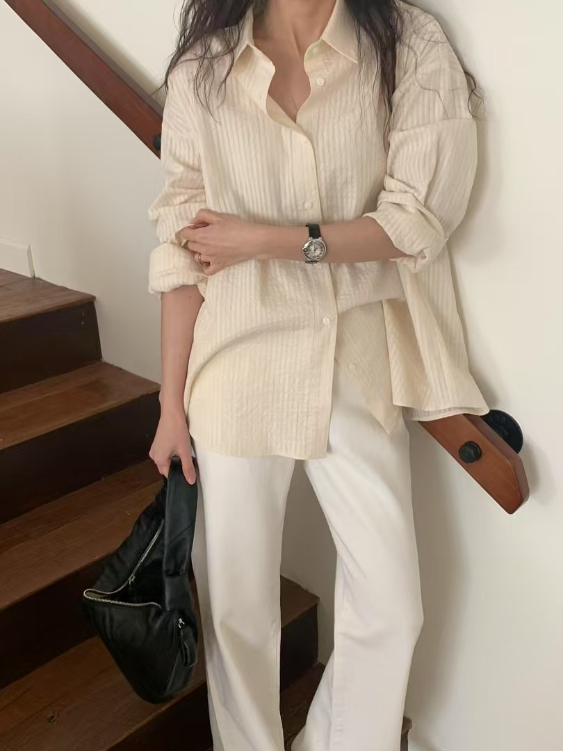 DINING韓國直郵女裝新款25春夏休閑熱賣時尚襯衫蕾絲衫棉質DINING襯衫/蕾絲衫
