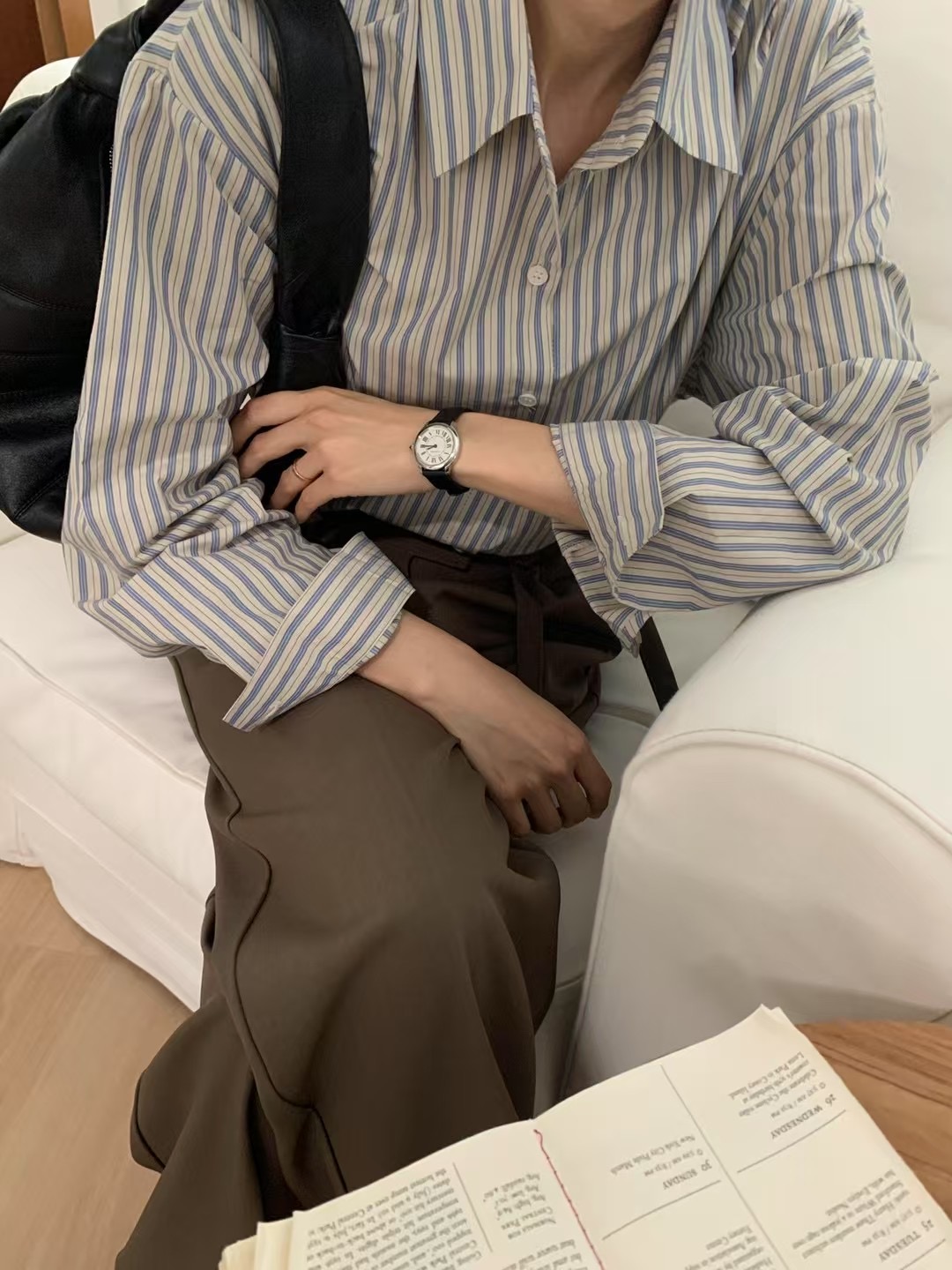 DINING韓國直郵女士新品真品職業熱賣推薦人氣襯衫蕾絲衫條紋DINING襯衫/蕾絲衫圖色2