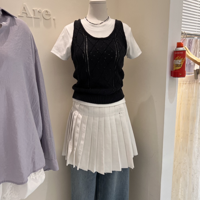 ARE直郵韓國代購㊣女裝新品熱賣時尚休閑推薦25春夏短裙褶皺亞麻ARE YOU/ARE短裙